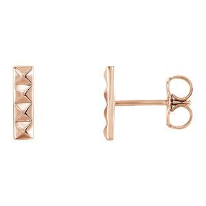 2.5mm x 9mm (3/8 Inch) 14k Rose Gold Small Pyramid Bar Earrings